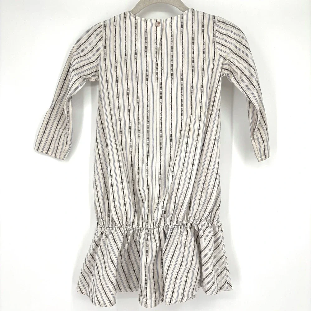 Boy + Girl 100%‎ Cotton Striped Dress Sz 8 Cream Blue Drop Waist Made in USA